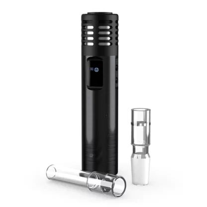 Il vaporizzatore per erbe secche Air MAX di Arizer con impostazioni di sessione personalizzate migliorate, ribaltamento automatico dello schermo, modalità oscura, nuova tecnologia ceramica a riscaldamento rapido, ricarica veloce USB-C e una potente batteria agli ioni di litio 26650.